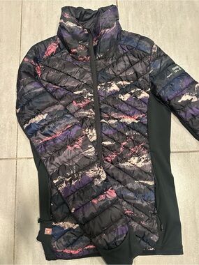 Orage Black Quilted Puffer Jacket with Pink & Purple Accents